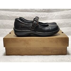 Born CQJ10 Black Leather Oxford Buckle Flats Women's Sz 7.5 Mary Jane Shoes